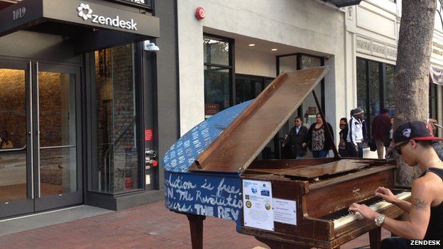 Zendesk has a piano outside its headquarters for passers by to play