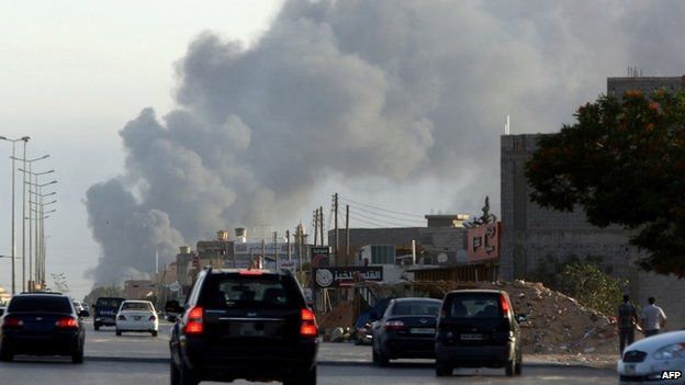 Smoke billowing from scene of fighting near Tripoli airport