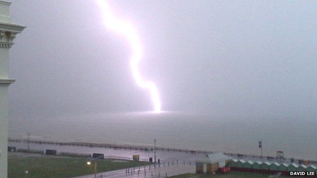Lightning strike off Hove seafront