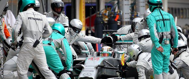 Lewis Hamilton stops in the pit during the Hungarian Grand Prix