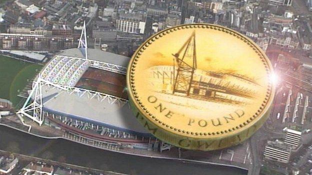 Graphic image of the Millennium Stadium and a pound coin