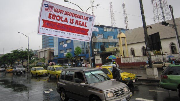 A banner creating awareness about Ebola in Monrovia, Liberia (28 July 2014)