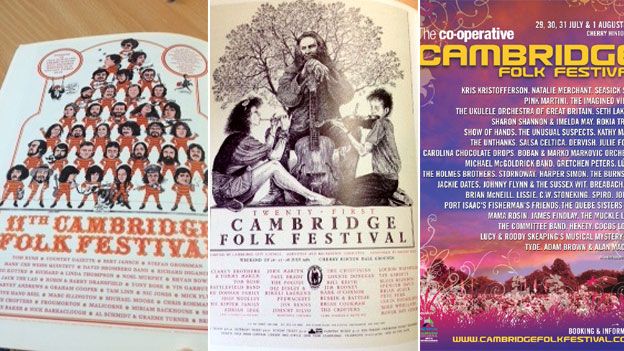 Posters of Cambridge Folk Festival through the years