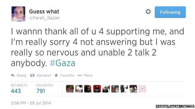 Farah Baker appeared to live tweet during a bomb attack by Israel.