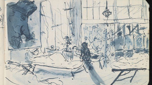 Sketch of a hospital ward from Siegfried Sassoon’s journal