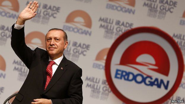 Turkish Prime Minister Recep Tayyip Erdogan at the launch of his presidential campaign on 11 July 2014.