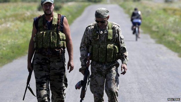 Pro-Russian rebels in Hrabove, east Ukraine, 1 Aug