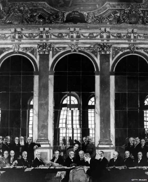 The signing of the Treaty of Versailles, 28 June 1919