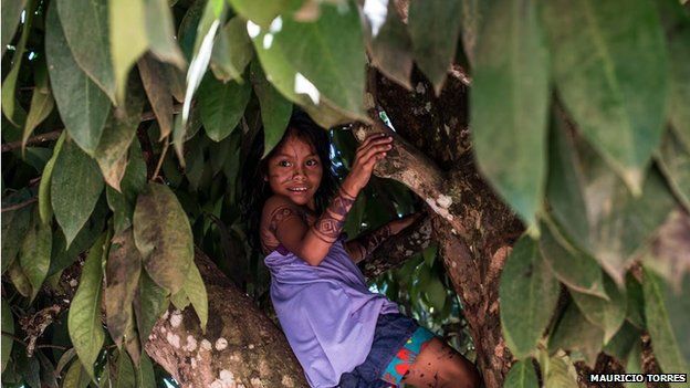 A Munduruku child plays in April 2014