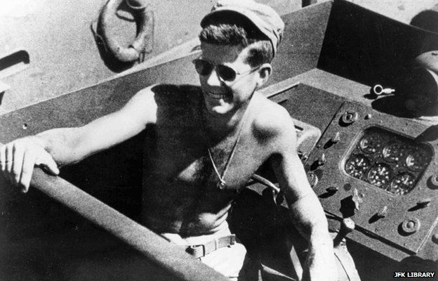 Lt John F. Kennedy aboard the PT-109 in the South Pacific, 1943