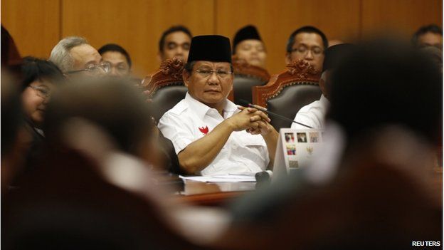 Indonesia's losing presidential candidate Prabowo Subianto sits inside the Constitutional Court in Jakarta 6 August 2014.