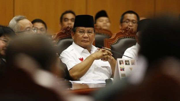 Indonesia's losing presidential candidate Prabowo Subianto sits inside the Constitutional Court in Jakarta 6 August 2014.