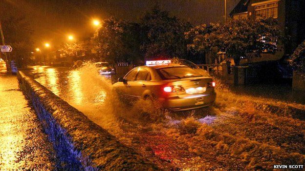 Flooding in Finaghy Road, Belfast on Tuesday night