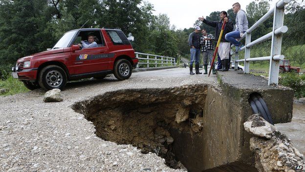 Damaged bridge north of Sarajevo, Bosnia-Herzegovina