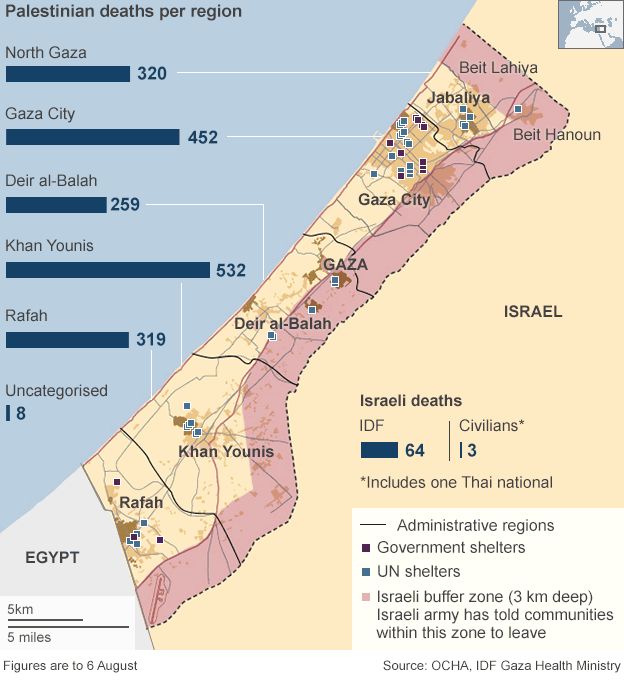 Map showing the location of Palestinian deaths