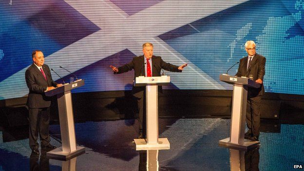 First Minister Alex Salmond and former UK chancellor Alistair Darling debating
