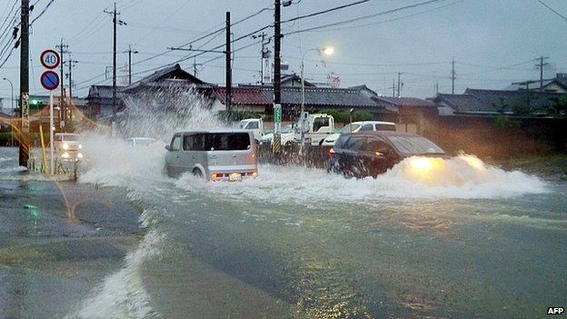 Flooded road in the city of Tsu, Mie prefecture. 9 Aug 2014
