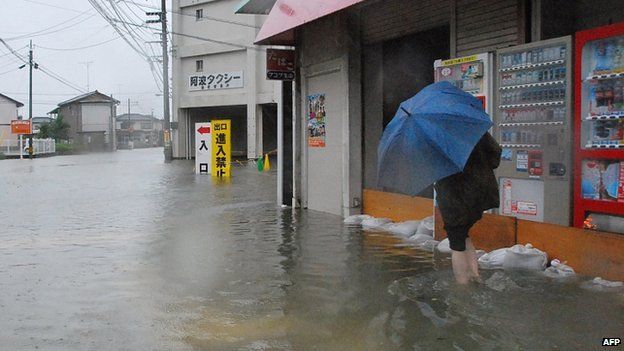 Flooded street caused by Typhoon Halong in Tokushima