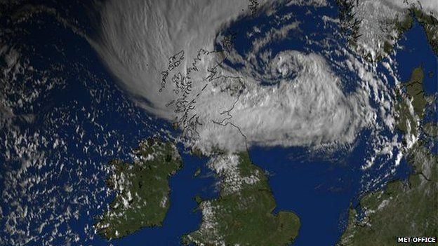 Met Office satellite image showing storm over Scotland and the North Sea