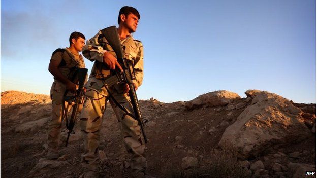 Iraqi Kurdish Peshmerga fighters in Makhmur, about 280 kilometres (175 miles) north of the capital Baghdad