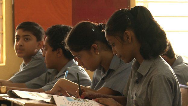 Children learn Sanskrit in classroom