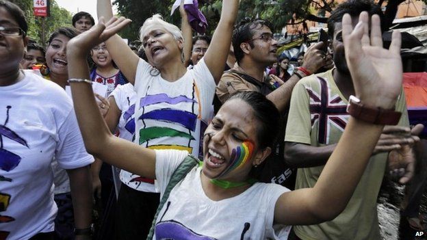 Lesbian, Gay, Bisexual and Transgender activists at a Rainbow Pride Rally in Calcutta on July 13, 2014