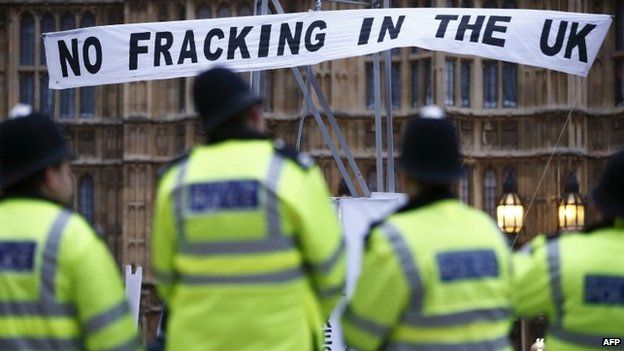 Fracking protest at the Houses of Parliament in 2012