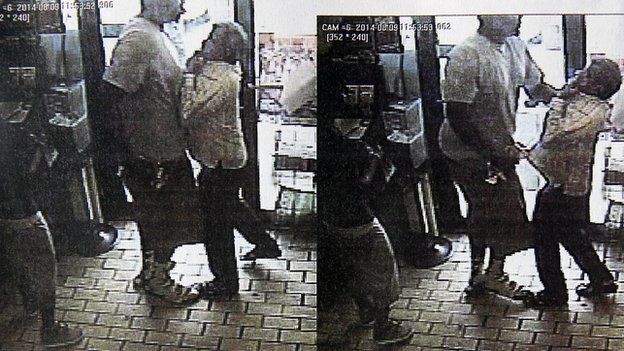Surveillance stills allegedly showing Michael Brown robbing a convenience store.