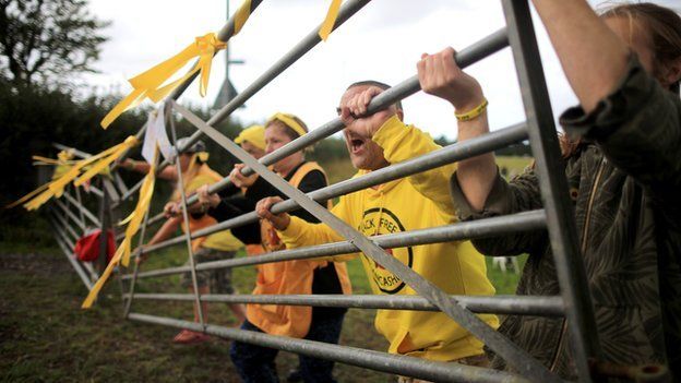 Activists at an anti-fracking camp near Blackpool