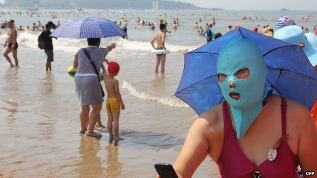 Picture of a woman in Qingdao wearing a Face-kini.