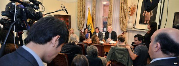 Julian Assange and Ecuador's foreign minister Ricardo Patino