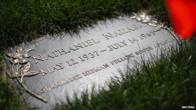The headstone of writer and journalist Nathaniel Nakasa is seen at his grave at Ferncliff Cemetery in Hartsdale, New York, the US - 11 August 2014