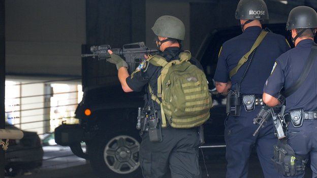 Police respond to a shooting in Santa Monica