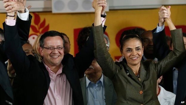 Marina Silva, right, and her running mate Beto Albuquerque, in Brasilia, Brazil, August 20, 2014.
