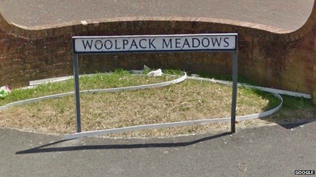 Woolpack Meadows road sign