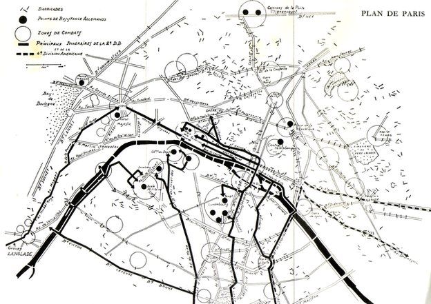 Map of Paris barricades 1944