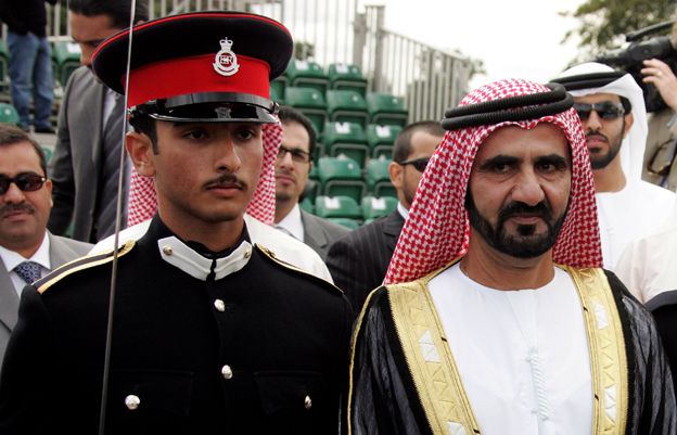 The Emir of Dubai Mohammad bin Rashid Al Maktoum with his son after his Passing Out Parade at Sandhurst in 2006