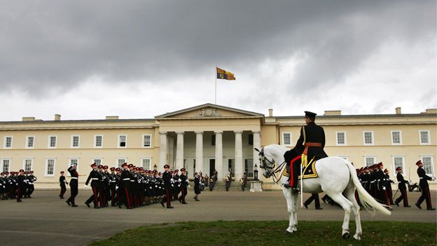 A parade outside the building at Sandhurst