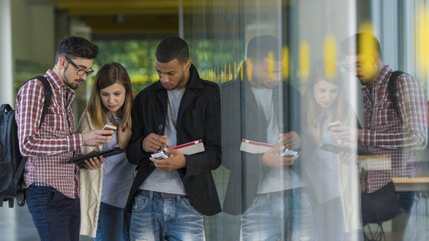 students with phones