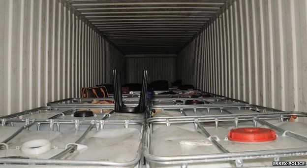 Internal view of container carrying the refugees