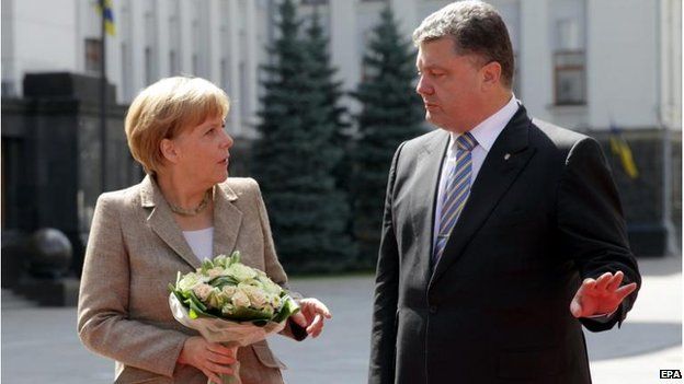German Chancellor Angela Merkel meets Ukrainian President Petro Poroshenko in Kiev, 23 August 2014