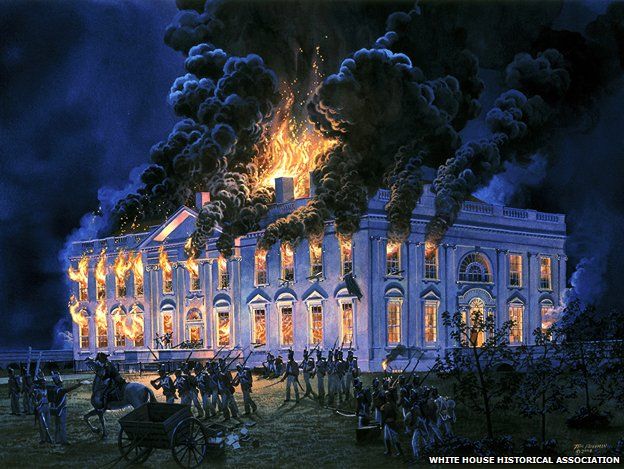A painting of the White House on fire by Tom Freeman