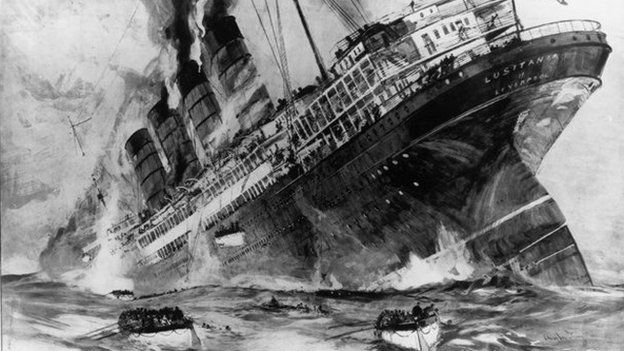 Illustration of the torpedoing of the Lusitania