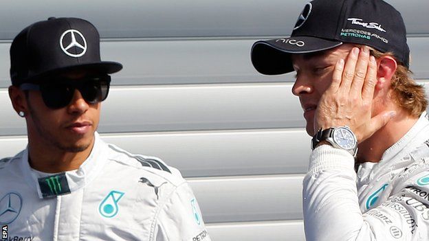 Mercedes team mates Lewis Hamilton and Nico Rosberg