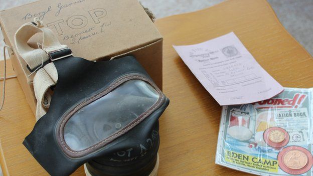Gas mask and ration card