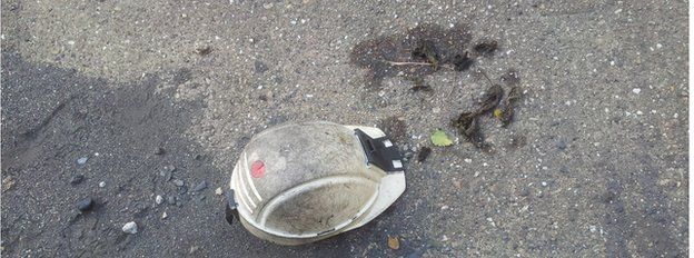 A discarded miner's helmet