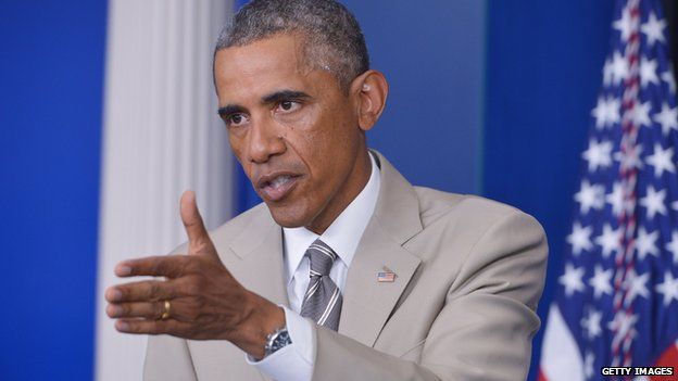 President Barack Obama talks during a press conference on 28 August.