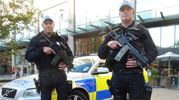 Armed police in Cardiff