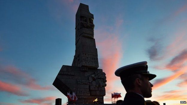 Dawn commemorations to mark the 75th anniversary of the outbreak of World War Two at the Westerplatte memorial in Gdansk, northern Poland, 1 September 2014