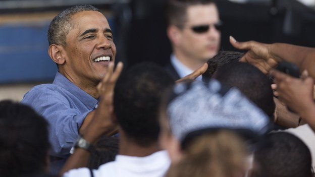 President Obama greets crowds in Milwukee, Wisconsin, on Labor Day